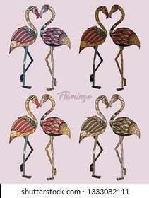 Flamingo different color. birds pattern