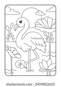 Ilustración de página para colorear Flamingo doodle