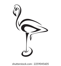 Flamingo drawn with various black lines. Design suitable for tattoo, logo, decoration, bird emblem, mascot, sticker, symbol, banner, t-shirt print. Isolated vector illustration