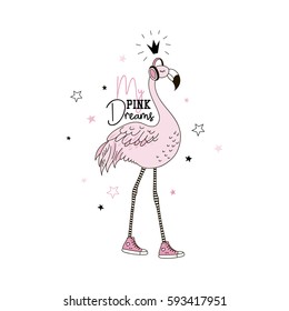 flamingo dreams, doodle graphic, illustration for kids