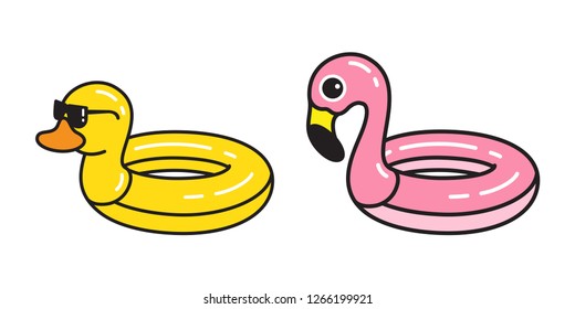 Flamingo duck vector swimming ring pool icon logo character cartoon illustration