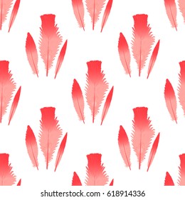 Flamingo feathers seamless pattern. Vector illustration isolated on white background. The concept of modern Easter.
