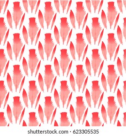 Flamingo feathers seamless pattern. Vector illustration isolated on white background. The concept of modern Easter.