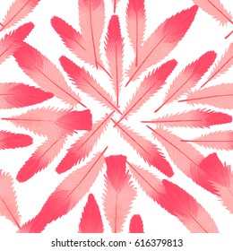 Flamingo feathers. Vector seamless pattern. Isolated on white background.
