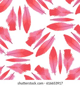 Flamingo feathers. Vector seamless pattern. Isolated on white background.