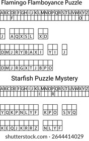 Flamingo Flamboyance Starfish Puzzle Mistério Alfabético Grade Jogo Letras vetor