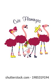 Flamingo. Flamingos. Cartoon flamingos. Stock vector illustration.