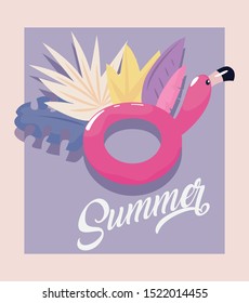 flamingo float foliage summer time vacations design vector illustration