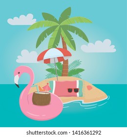 Flamingo float and summer icon set design