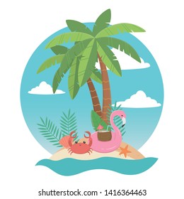 Flamingo float and summer icon set design