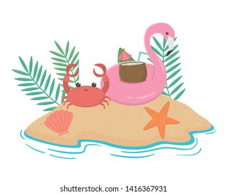 Flamingo float and summer icon set design