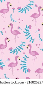 Flamingo and Flower Leaf Pattern, Flamingo purple seamless, Flamingo pink Background, Flamingo Wallpaper Love Cards Vector Stock Vector Illustration.