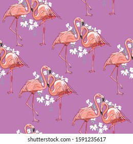 flamingo flower pattern design in pink background