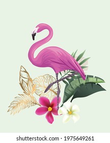 Flamingo with flowers, Isolated Vector