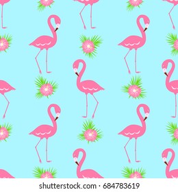 Flamingo flowers seamless pattern vector
