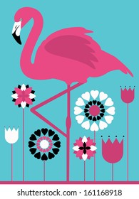 flamingo and flowers vector/illustration