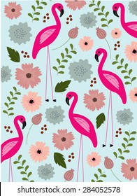 flamingo/ flowers/floral tropical background vector/illustration