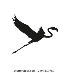 Vector de silueta negro volador de flamenco sobre un fondo blanco