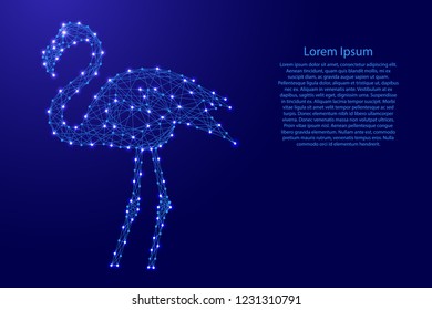 Flamingo from futuristic polygonal blue lines and glowing stars for banner, poster, greeting card. Vector illustration.