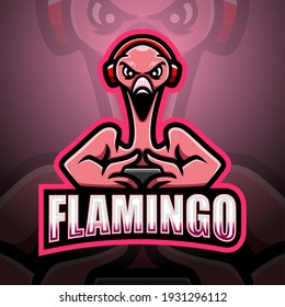 Flamingo gamer mascot esport logo design