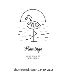 Flamingo graphic line art post card bird of happiness vector icon