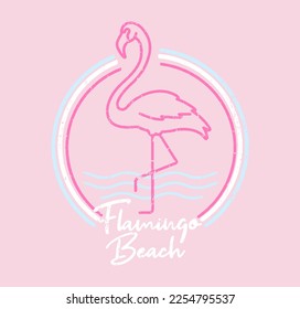 Flamingo Graphic with Slogan "FLAMINGO BEACH" 