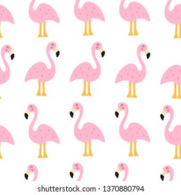 Flamingo. Hand drawn vector character  illustration seamless pattern. Best for nursery, childish textile, apparel, background design.