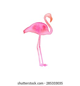 Flamingo. Hand-drawn silhouette of bird. Real watercolor drawing. Vector illustration. Traced painting