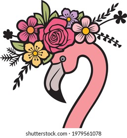 
Flamingo head with flowers color vector