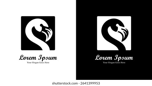 Flamingo head logo design combined with a square