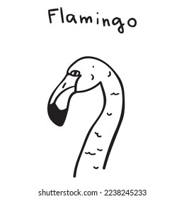 Flamingo head. Outline vector hand drawn illustration. Black color.