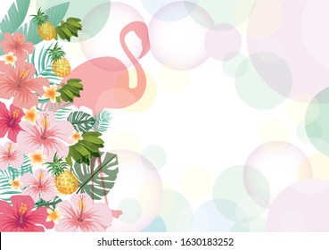 Flamingo, hibiscus, pineapple, banana and tropical leaves background material