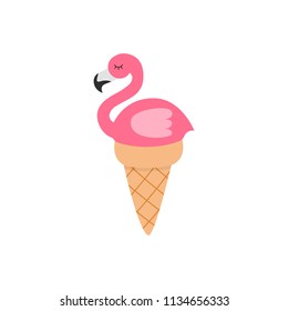 Flamingo ice cream. Fun concept with flamingo tropical bird and ice cream cone.