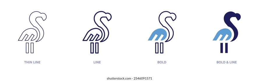 Flamingo icon in 4 different styles. Thin Line, Line, Bold, and Bold Line. Duotone style. Editable stroke.