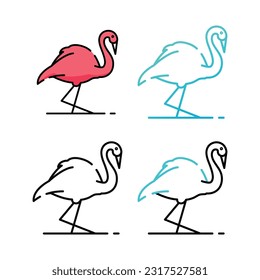 Flamingo icon design in four variation color