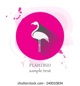 Flamingo Icon with long shadow on stylish pink background