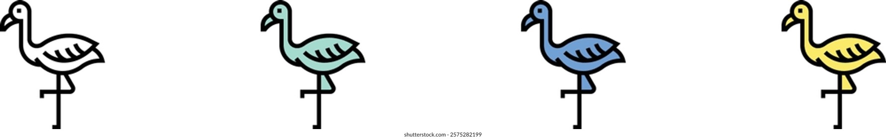 flamingo icon. Outline, Green, Blue and Yellow Style Design Isolated On White Background