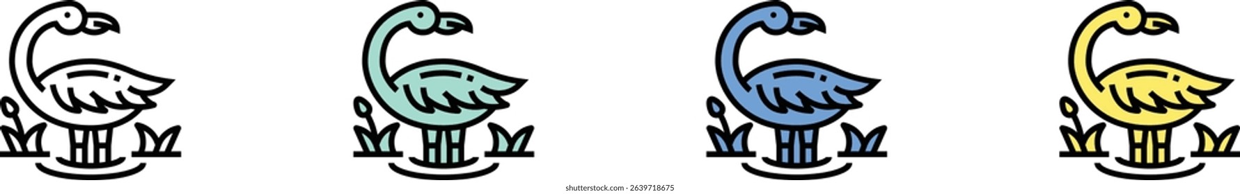 flamingo icon. Outline, Green, Blue and Yellow Style Design Isolated On White Background