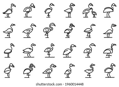 Flamingo icon set. Outline set of flamingo vector icons for web design isolated on white background