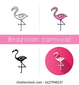 Flamingo icons set. Linear, black and RGB color styles. Exotic wild bird. Tropical creature. Wildlife. South american habitat. Isolated vector illustrations