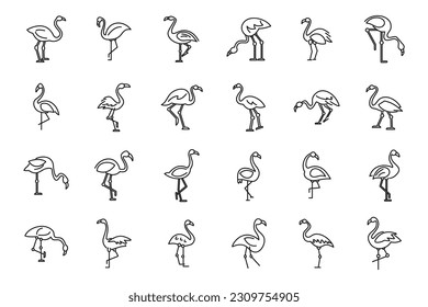 Flamingo icons set outline vector. Tropical bird. Animal exotic