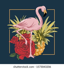 Flamingo Illustration design. Pineapple vector design.