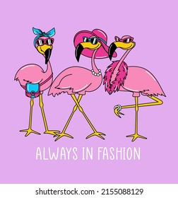 
ILUSTRACIÓN DE FLAMINGO CON OBJETOS DE MODA