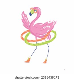 flamingo  illustration. Girl child tshirt pattern design. T shirt trendy