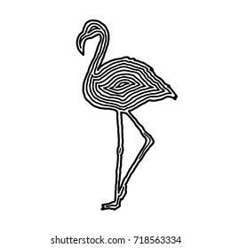A flamingo illustration icon in black offset line. Fingerprint style for logo or background design.