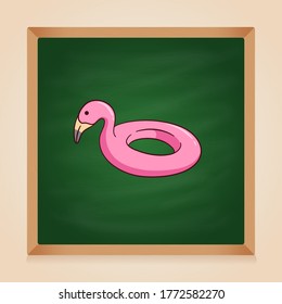 Flamingo inflatable pool float on green chalkboard background