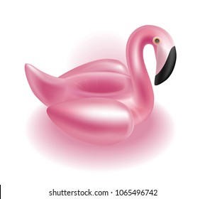 Flamingo inflatable ring. Cartoon 3d pink flamingo. Realistic inflatable swimming pool ring. Pool beach party. Summer vacation holiday vector Illustration.