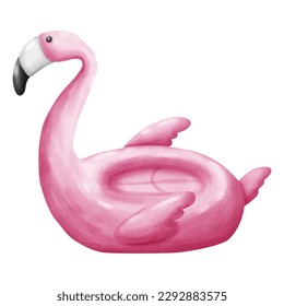 Flamingo inflatable rubber ring. Water color painting illustration.