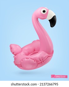 Flamingo juguete inflable 3d objeto vector de representación realista. Icono de verano