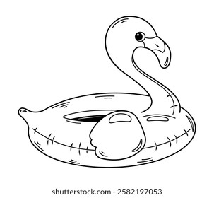 Flamingo, inflatable toy animal. Sketch, outline in black and white